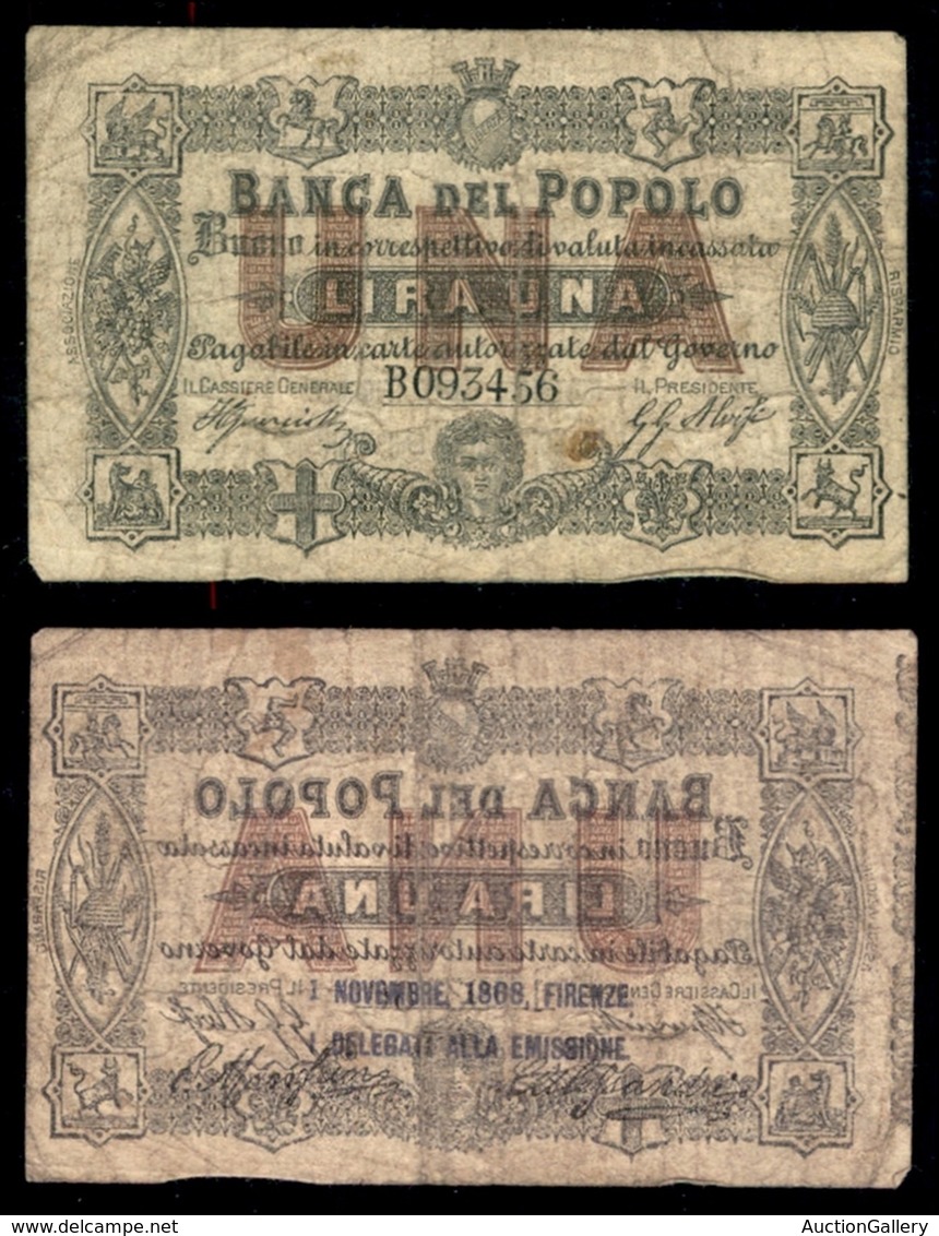 CARTAMONETA - BANCONOTE - 1868 (1 Novembre) - 1 Lira Banca Popolo Firenze - Autres & Non Classés