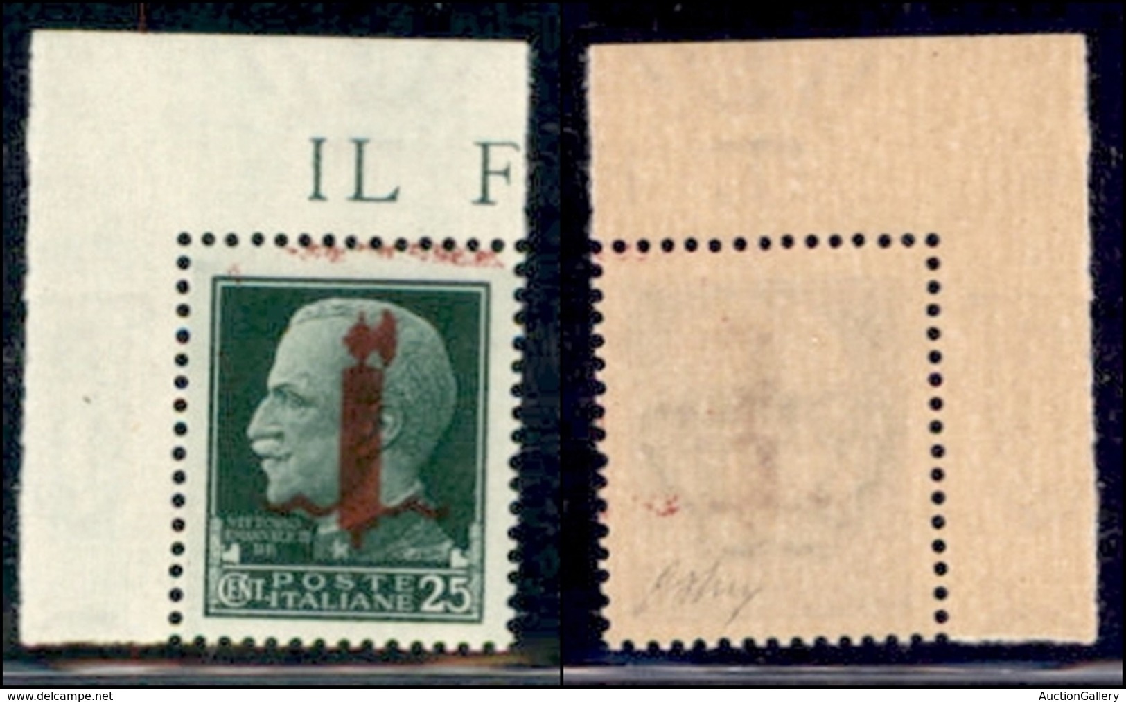 REPUBBLICA SOCIALE - PROVVISORI - 1944 - Verona - 25 Cent (490) Angolo Di Foglio (pos. 1) - Impronta Di Spazio Tipografi - Sonstige & Ohne Zuordnung