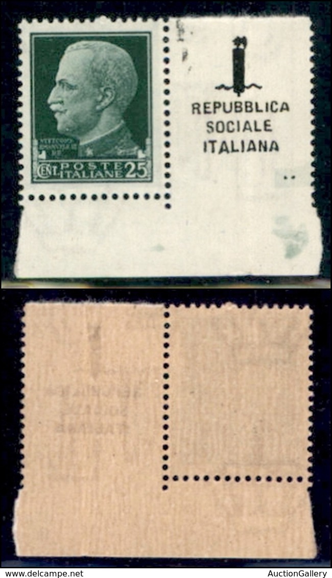 REPUBBLICA SOCIALE - PROVVISORI - 1944 - 25 Cent (491nd) - Bordo Foglio (pos. 100) Con Soprastampa Sul Margine - Gomma I - Sonstige & Ohne Zuordnung