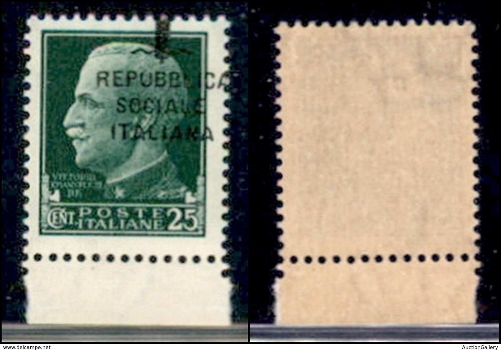 REPUBBLICA SOCIALE - PROVVISORI - 1944 - 25 Cent (491phb Varietà) Bordo Foglio - Soprastampa Parziale (spostata A Cavall - Sonstige & Ohne Zuordnung