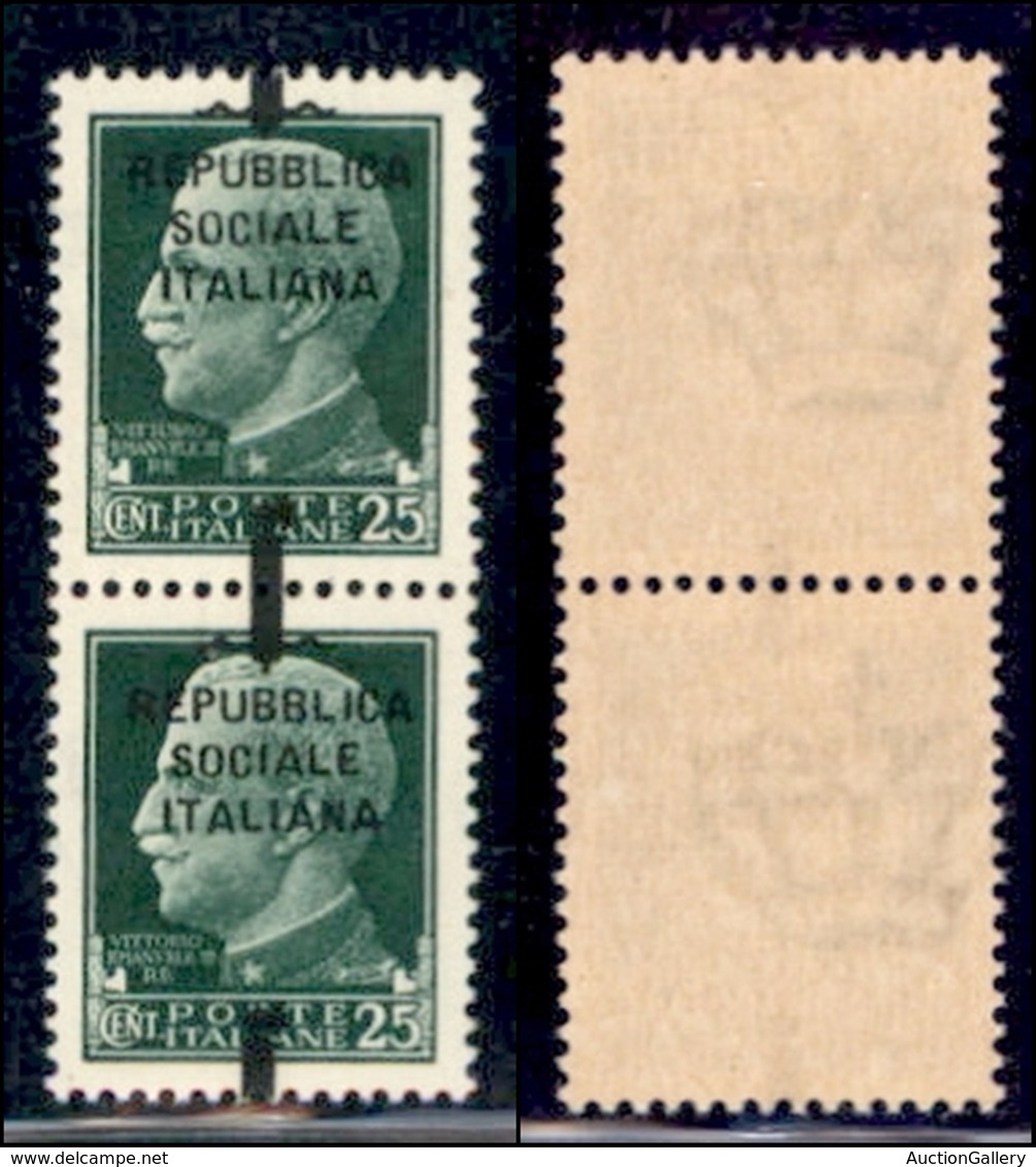 REPUBBLICA SOCIALE - PROVVISORI - 1944 - 25 Cent (491phb) Con Fascetto A Cavallo - Coppia Verticale - Gomma Integra - Andere & Zonder Classificatie