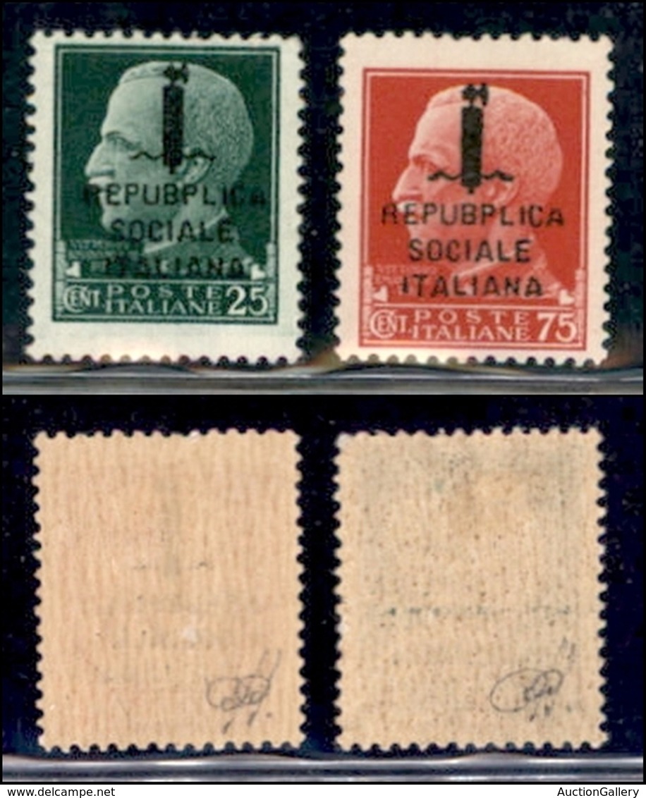 REPUBBLICA SOCIALE - PROVVISORI - 1944 - Roma - Repubplica (pos. 92) - 25 Cent (491) + 75 Cent (494) - Gomma Originale - Altri & Non Classificati