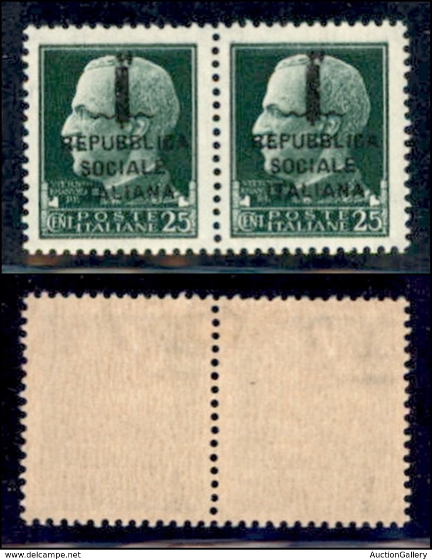 REPUBBLICA SOCIALE - PROVVISORI - 1944 - Firenze - 25 Cent (491) In Coppia - Taliana (pos. 27) A Sinistra - Gomma Origin - Andere & Zonder Classificatie