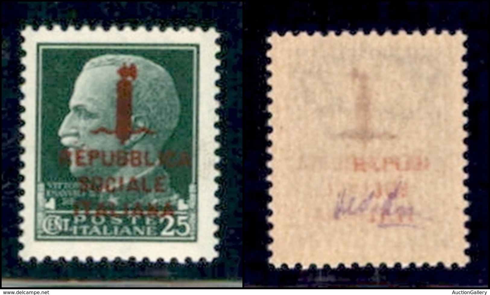 REPUBBLICA SOCIALE - PROVVISORI - 1944 - Firenze - Soprastampa In Rosso - 25 Cent (491A) - Parziale Decalco - Gomma Inte - Sonstige & Ohne Zuordnung