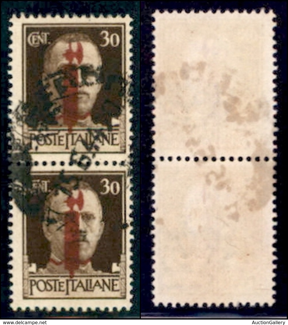 REPUBBLICA SOCIALE - PROVVISORI - 1944 - Verona - Soprastampa Bruna - 30 Cent (492G) - Coppia Verticale Usata - Andere & Zonder Classificatie