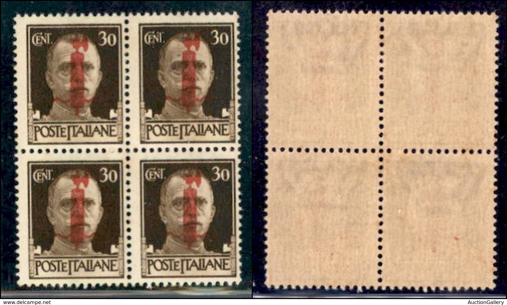 REPUBBLICA SOCIALE - PROVVISORI - 1944 - Roma - 30 Cent (492 - CEI 61b) Con Doppia Soprastampa (una In Albino) In Quarti - Sonstige & Ohne Zuordnung