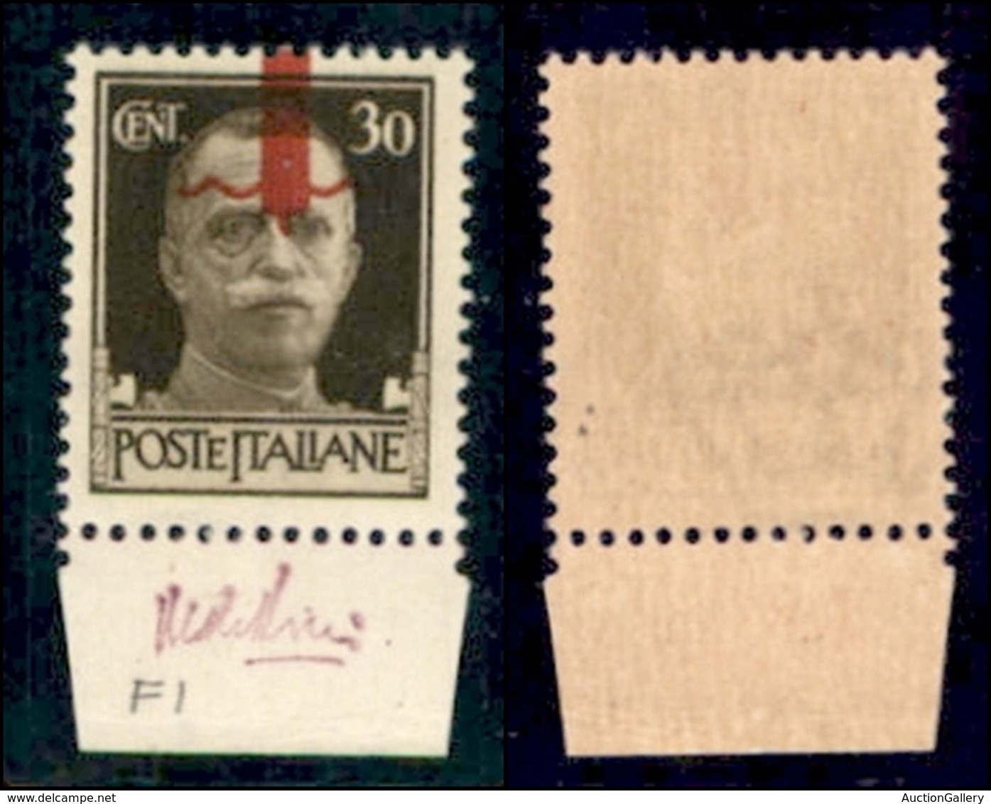 REPUBBLICA SOCIALE - PROVVISORI - 1944 - Firenze - 30 Cent (492/IIphd) Bordo Foglio - Soprastampa Parziale (mezzo Fascio - Sonstige & Ohne Zuordnung