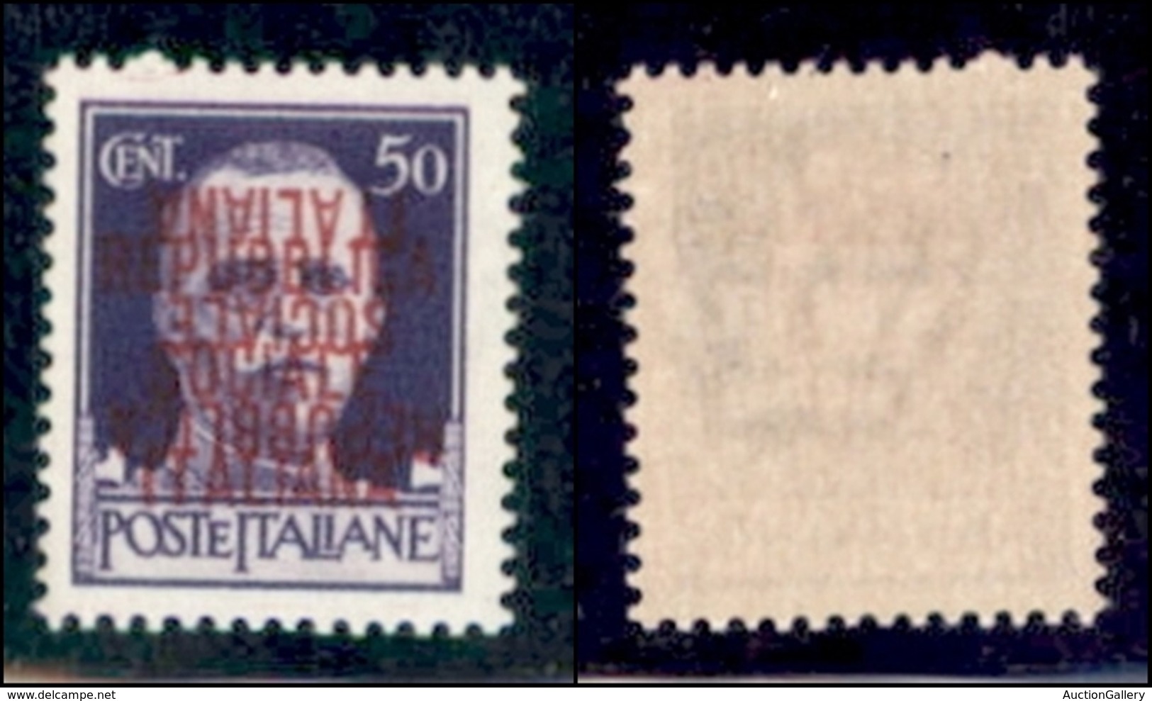 REPUBBLICA SOCIALE - PROVVISORI - 1944 - 50 Cent (493c) Con Doppia Soprastampa (una Capovolta) - Gomma Originale - Andere & Zonder Classificatie