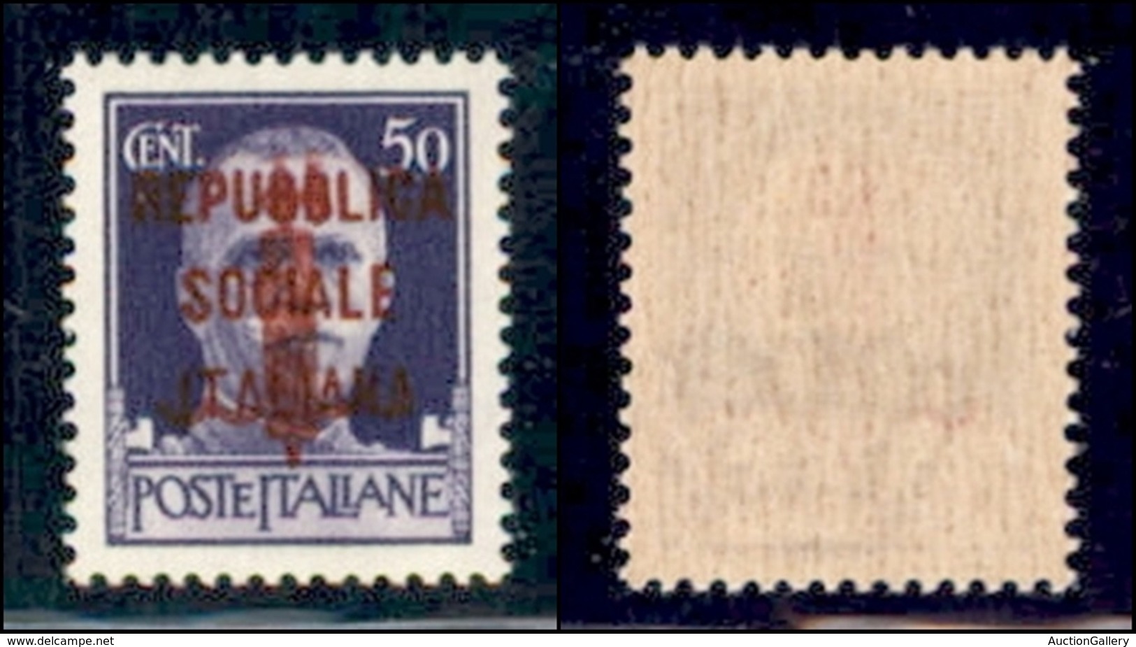REPUBBLICA SOCIALE - PROVVISORI - 1944 - Doppia Soprastampa (M + L) - 50 Cent (493f) - Gomma Integra - Cert. AG - Autres & Non Classés
