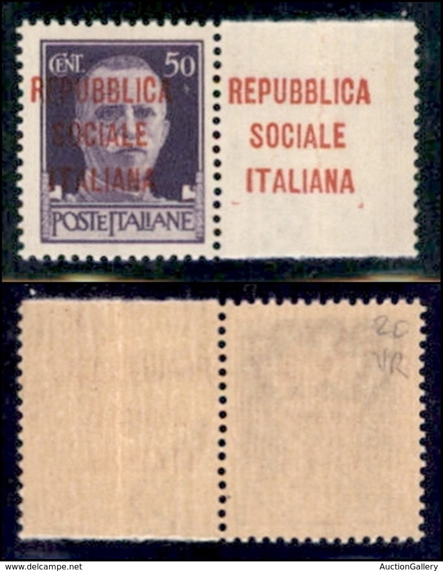 REPUBBLICA SOCIALE - PROVVISORI - 1944 - Verona - 50 Cent (493nc) Bordo Foglio Con Soprastampa Ripetuta A Margine - Gomm - Andere & Zonder Classificatie