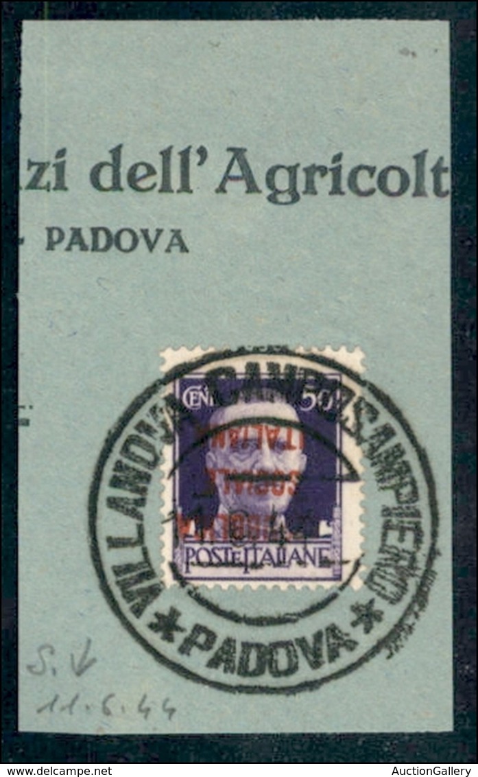 REPUBBLICA SOCIALE - PROVVISORI - 1944 - Verona - Soprastampa Rosso Arancio - 50 Cent (493Ea) Con Soprastampa Capovolta  - Sonstige & Ohne Zuordnung