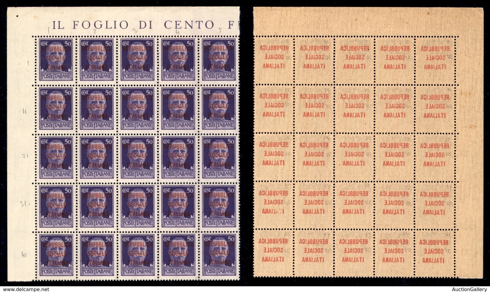 REPUBBLICA SOCIALE - PROVVISORI - 1944 - Verona - Soprastampa Rosso Arancio - 50 Cent (493E - Varietà S) Con Decalco - B - Andere & Zonder Classificatie