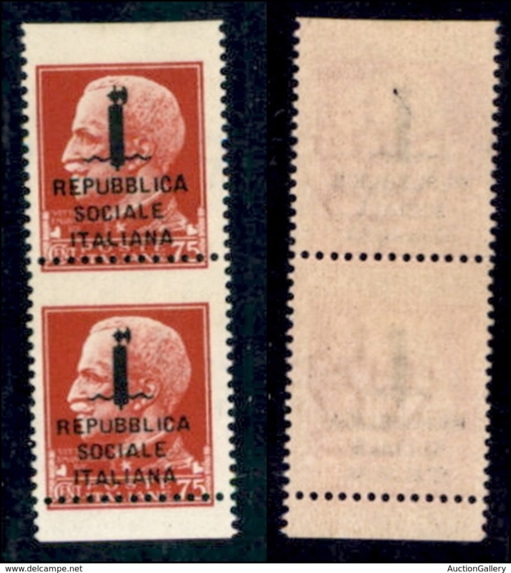 REPUBBLICA SOCIALE - PROVVISORI - 1944 - Verona - 75 Cent (494zb) - Coppia Verticale Con Dentellatura Orizzontale Sposta - Sonstige & Ohne Zuordnung