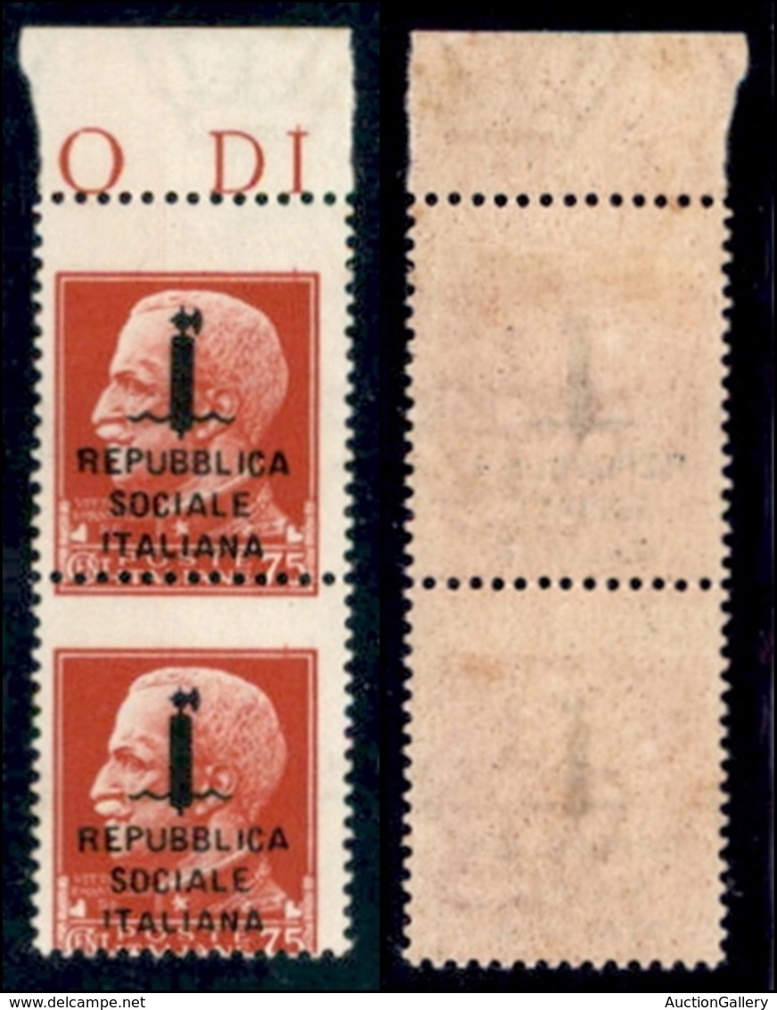 REPUBBLICA SOCIALE - PROVVISORI - 1944 - Verona - 75 Cent (494zb) - Coppia Bordo Foglio (pos. 2/12) - Gomma Originale/in - Andere & Zonder Classificatie