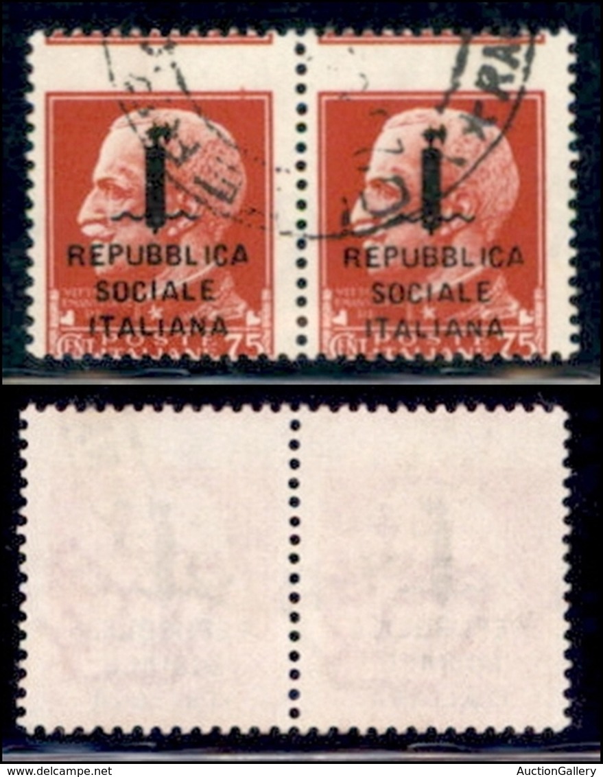 REPUBBLICA SOCIALE - PROVVISORI - 1944 - Verona - 75 Cent (44zb) Con Dentellatura Spostata - Coppia Orizzontale Usata - Andere & Zonder Classificatie