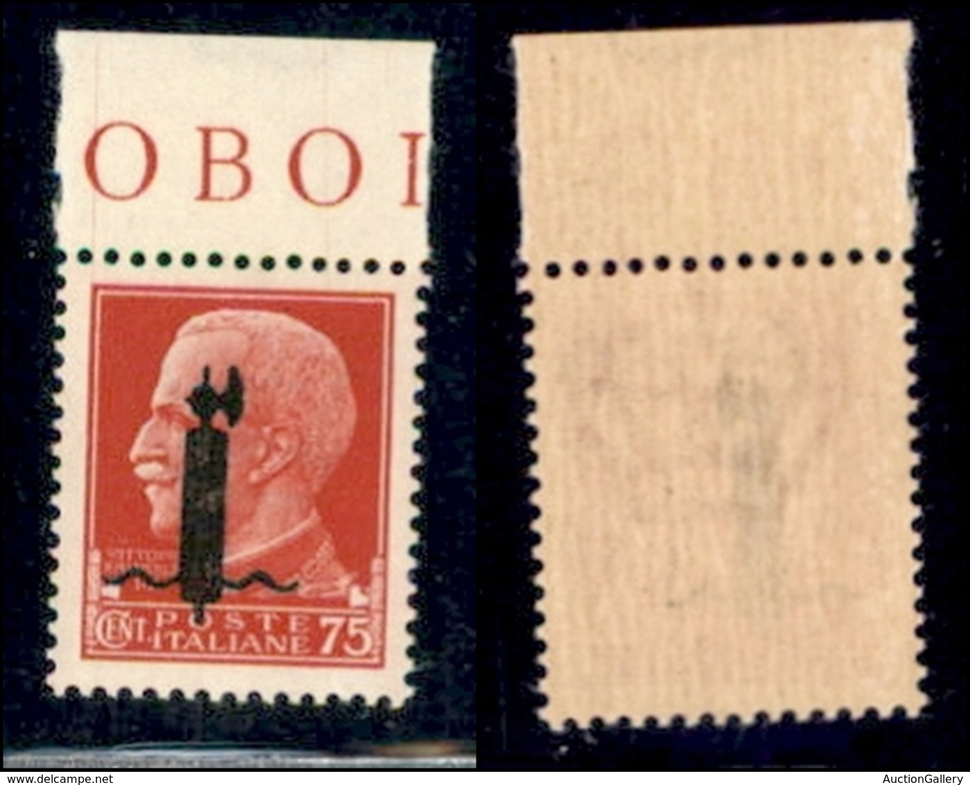 REPUBBLICA SOCIALE - PROVVISORI - 1944 - Verona - Soprastampa L In Nero - 75 Cent (494C - Varietà Q) Bordo Foglio - Sopr - Sonstige & Ohne Zuordnung