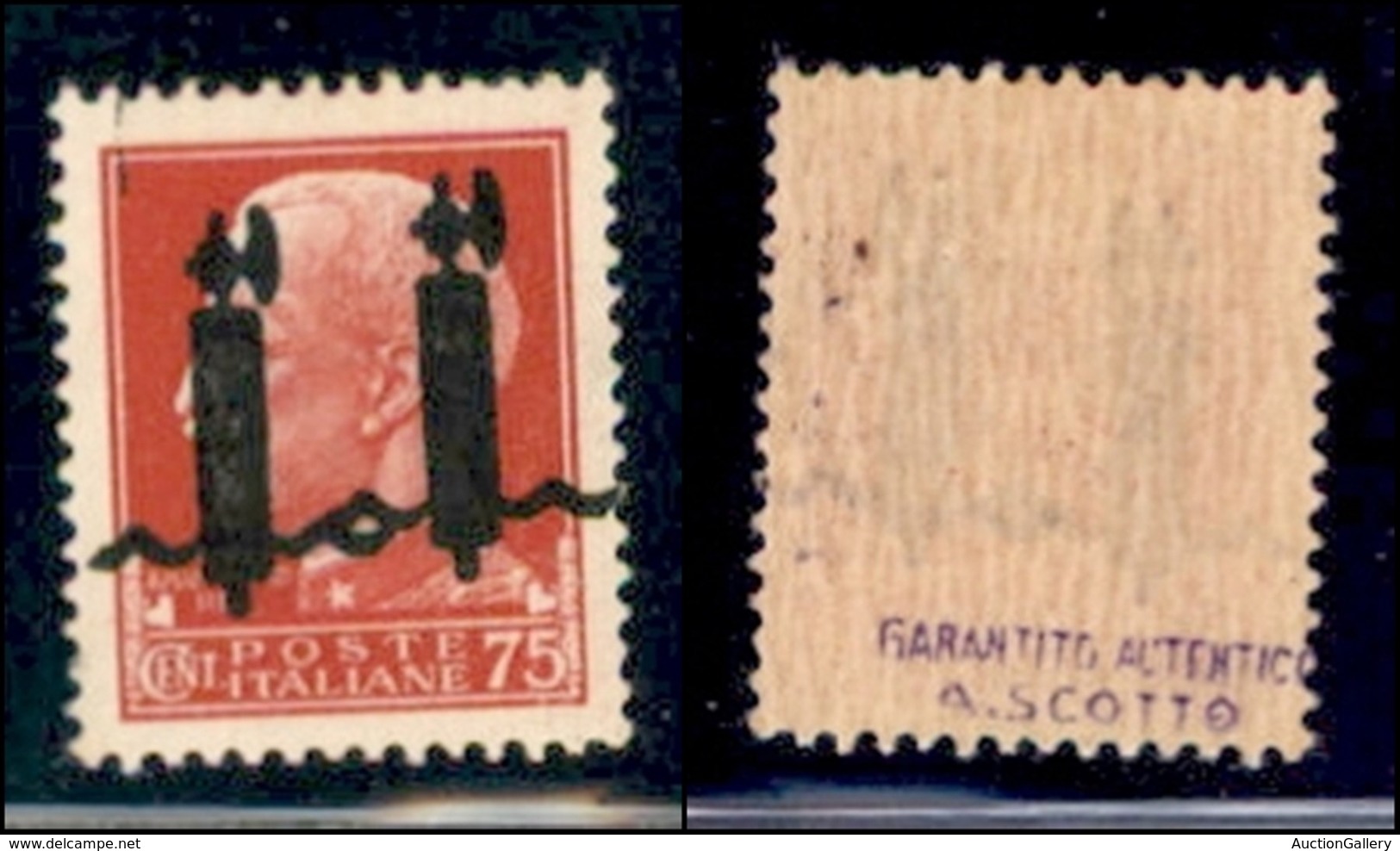 REPUBBLICA SOCIALE - PROVVISORI - 1944 - Verona - Soprastampa L In Nero - 75 Cent (494Cb) Con Doppia Soprastampa - Doppi - Andere & Zonder Classificatie