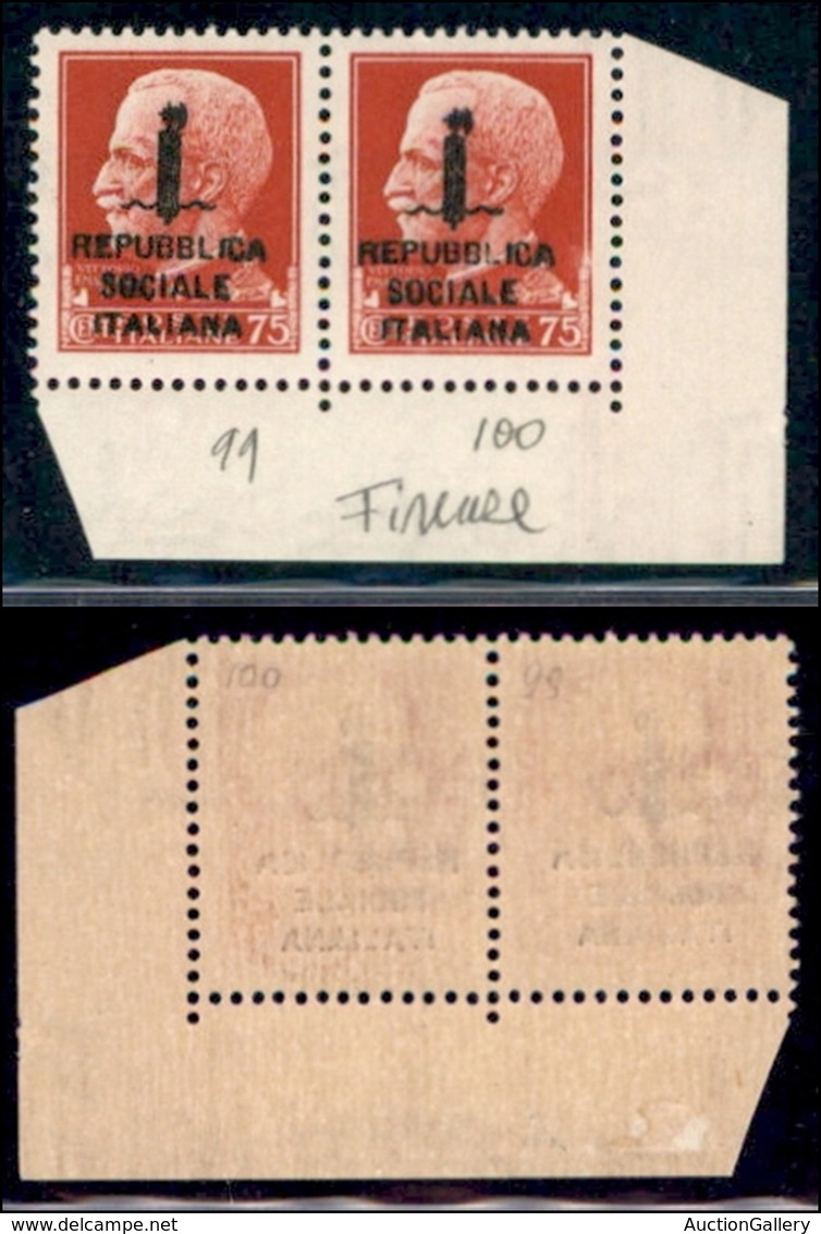 REPUBBLICA SOCIALE - PROVVISORI - 1944 - Firenze - 75 Cent (494) - Coppia Angolare (pos. 99/100) - Gomma Integra - Sonstige & Ohne Zuordnung