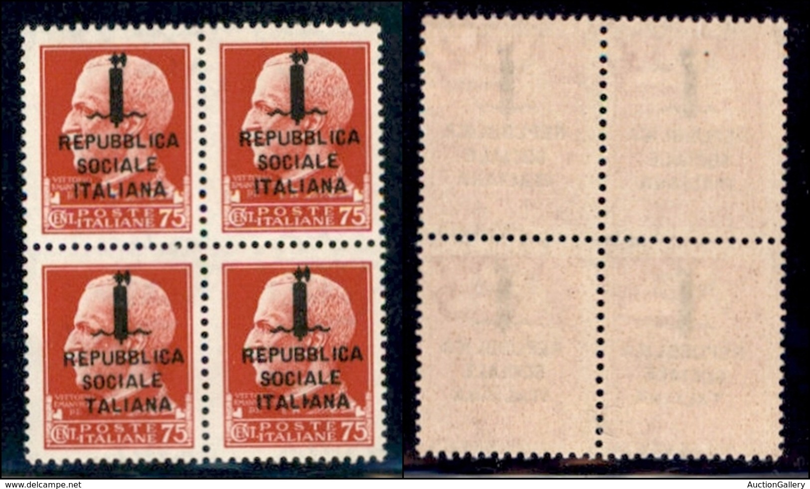 REPUBBLICA SOCIALE - PROVVISORI - 1944 - Firenze - 75 Cent (494) In Quartina (pos. 17/28) - Taliana In Basso A Sinistra  - Andere & Zonder Classificatie