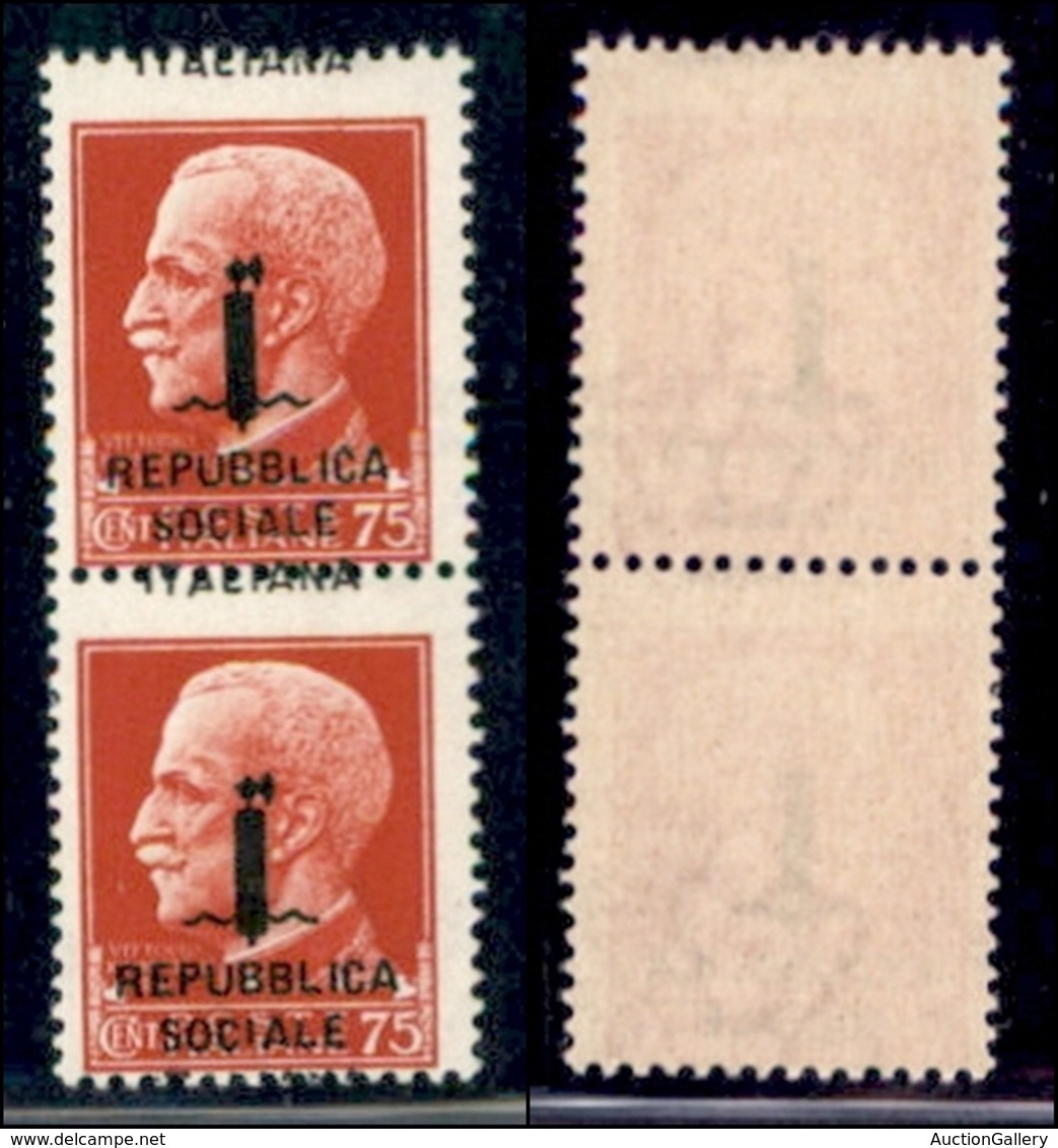 REPUBBLICA SOCIALE - PROVVISORI - 1944 - Firenze - 75 Cent (494pd) - Coppia Verticale - Italiana In Alto - Gomma Integra - Sonstige & Ohne Zuordnung
