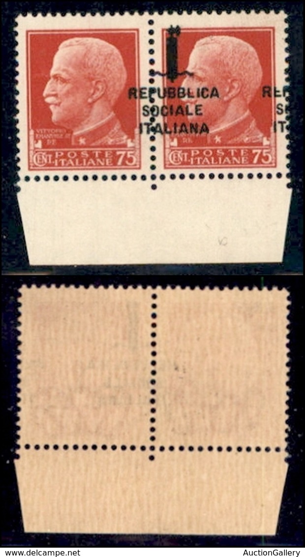 REPUBBLICA SOCIALE - PROVVISORI - 1944 - Firenze - 75 Cent (494pmk) - Coppia Bordo Foglio (pos. 91/92) - Gomma Integra - Andere & Zonder Classificatie