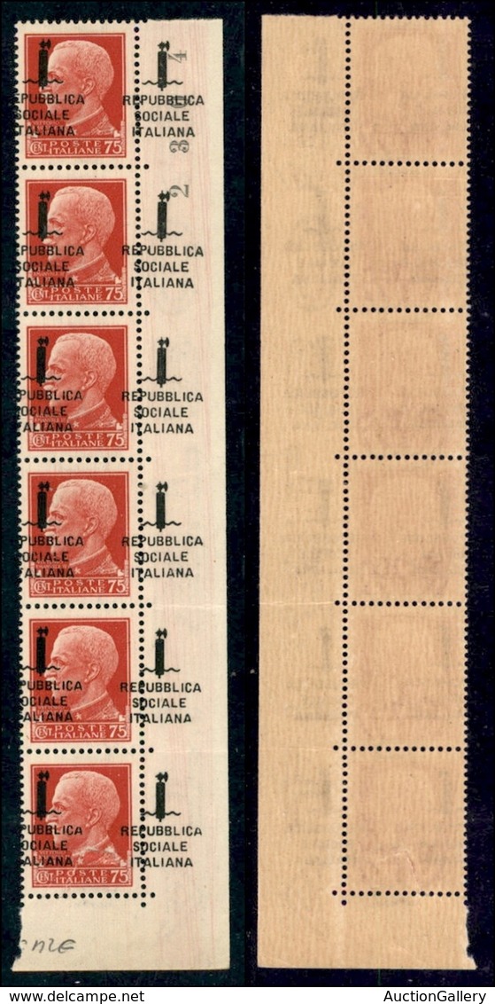 REPUBBLICA SOCIALE - PROVVISORI - 1944 - Firenze - 75 Cent (494pmk Ripetuta Sul Bordo) - Blocco Bordo Foglio (pos. 49/10 - Sonstige & Ohne Zuordnung