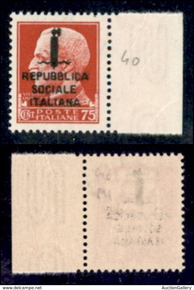 REPUBBLICA SOCIALE - PROVVISORI - 1944 - Milano - 75 Cent (494) Bordo Foglio (pos. 40) - Gomma Integra - Andere & Zonder Classificatie