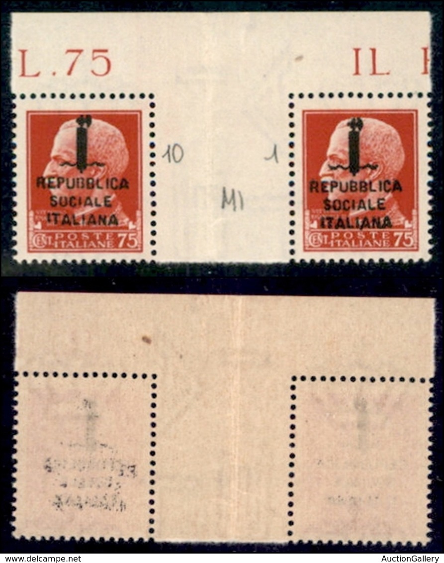 REPUBBLICA SOCIALE - PROVVISORI - 1944 - Milano - 75 Cent (494) - Coppia Orizzontale Con Interspazio Al Centro (pos. 10/ - Andere & Zonder Classificatie