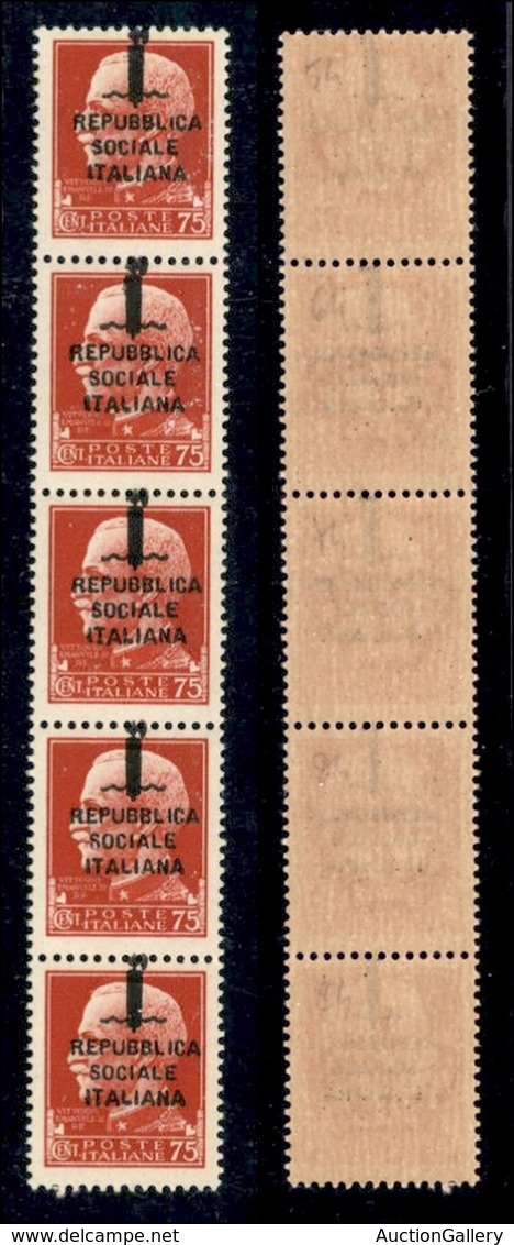 REPUBBLICA SOCIALE - PROVVISORI - 1944 - Milano - 75 Cent (494 - Phb/phd) - Soprastampe In Alto (a Cavallo) - Striscia D - Sonstige & Ohne Zuordnung