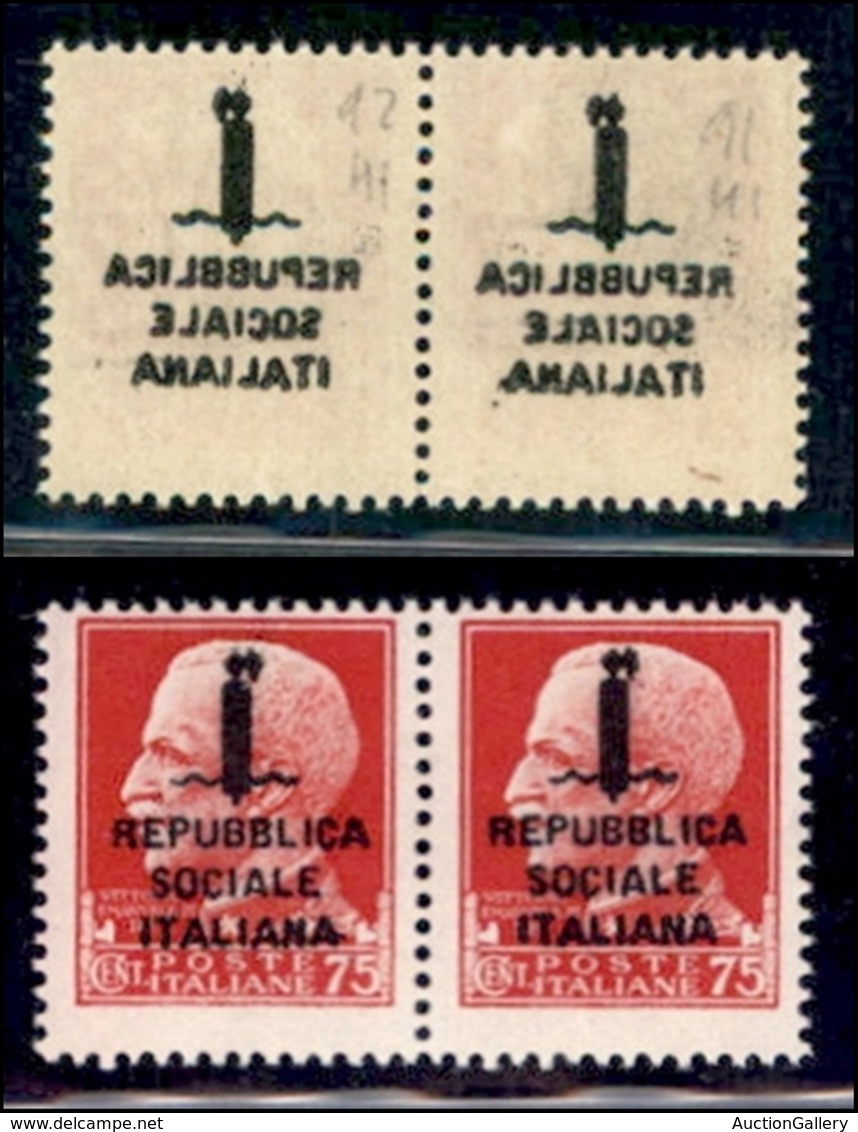 REPUBBLICA SOCIALE - PROVVISORI - 1944 - Milano - 75 Cent (494s) - Coppia Orizzontale Con Decalchi (pos. 91/92) - Gomma  - Andere & Zonder Classificatie