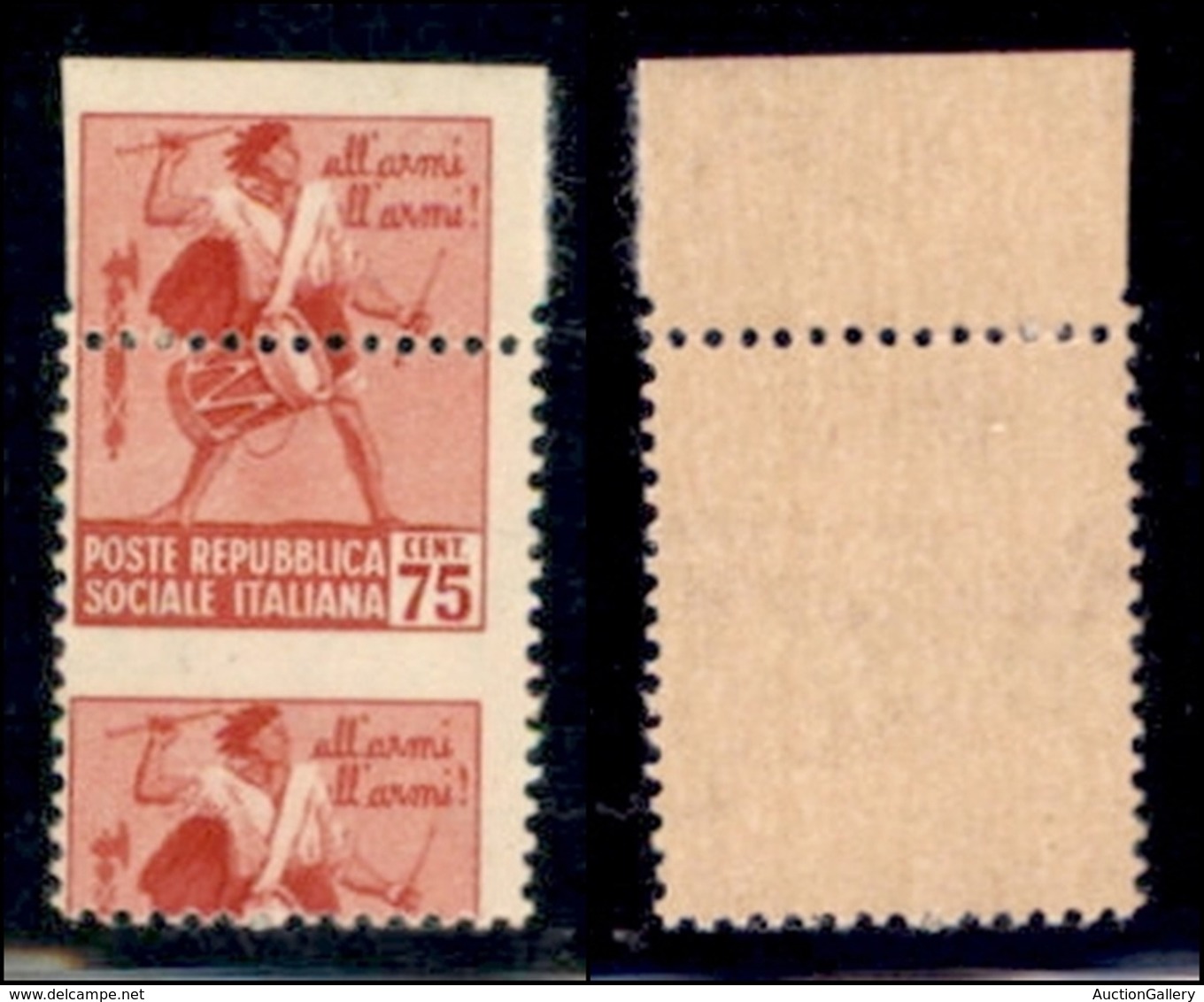REPUBBLICA SOCIALE - DEFINITIVI - 1944 - 75 Cent (499da Varietà) Bordo Foglio - Dentellatura Molto Spostata In Basso E S - Andere & Zonder Classificatie