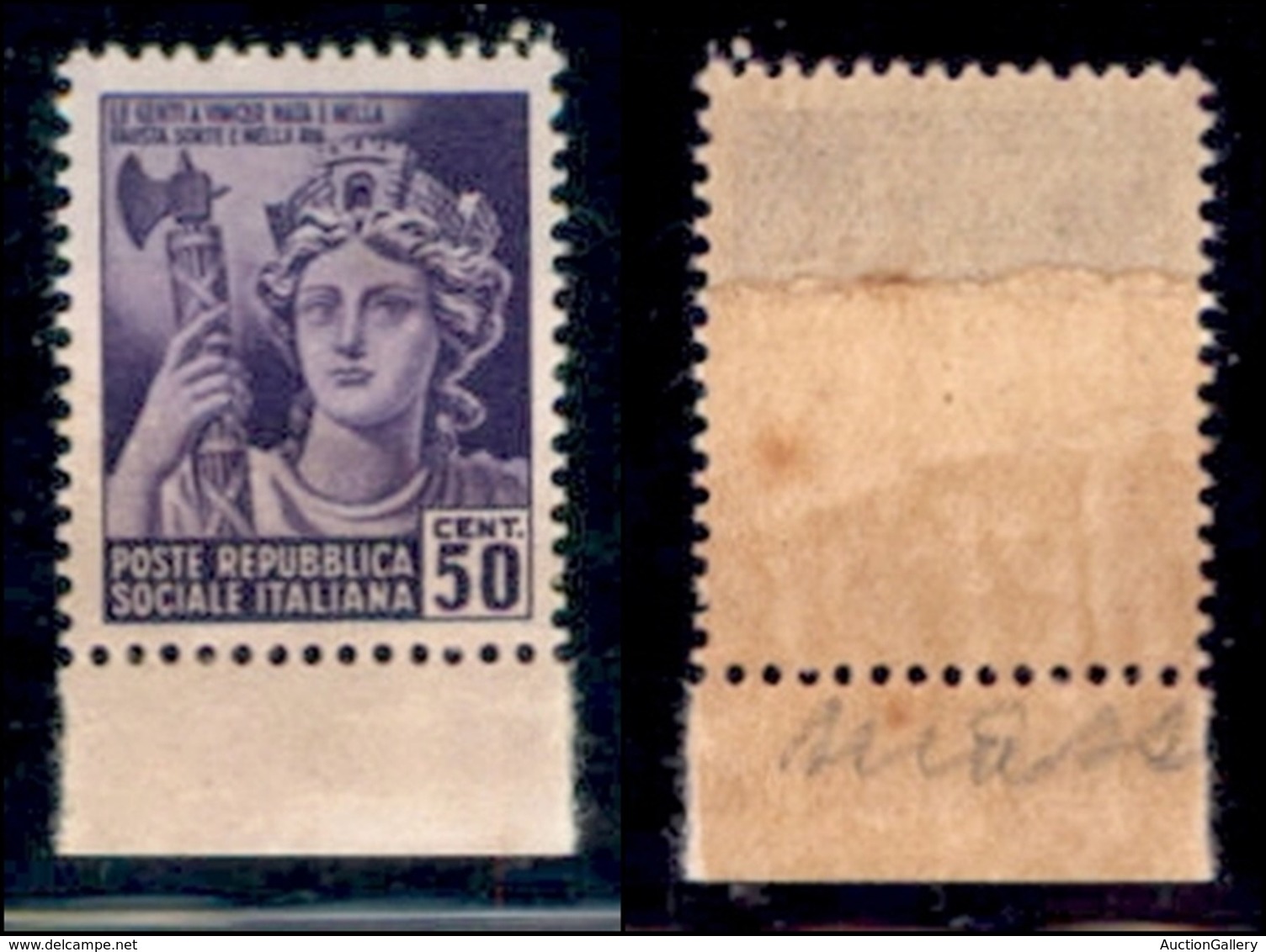 REPUBBLICA SOCIALE - DEFINITIVI - 1944 - 50 Cent (507c) Bordo Foglio In Basso - Carta Ricongiunta - Gomma Integra - Sonstige & Ohne Zuordnung