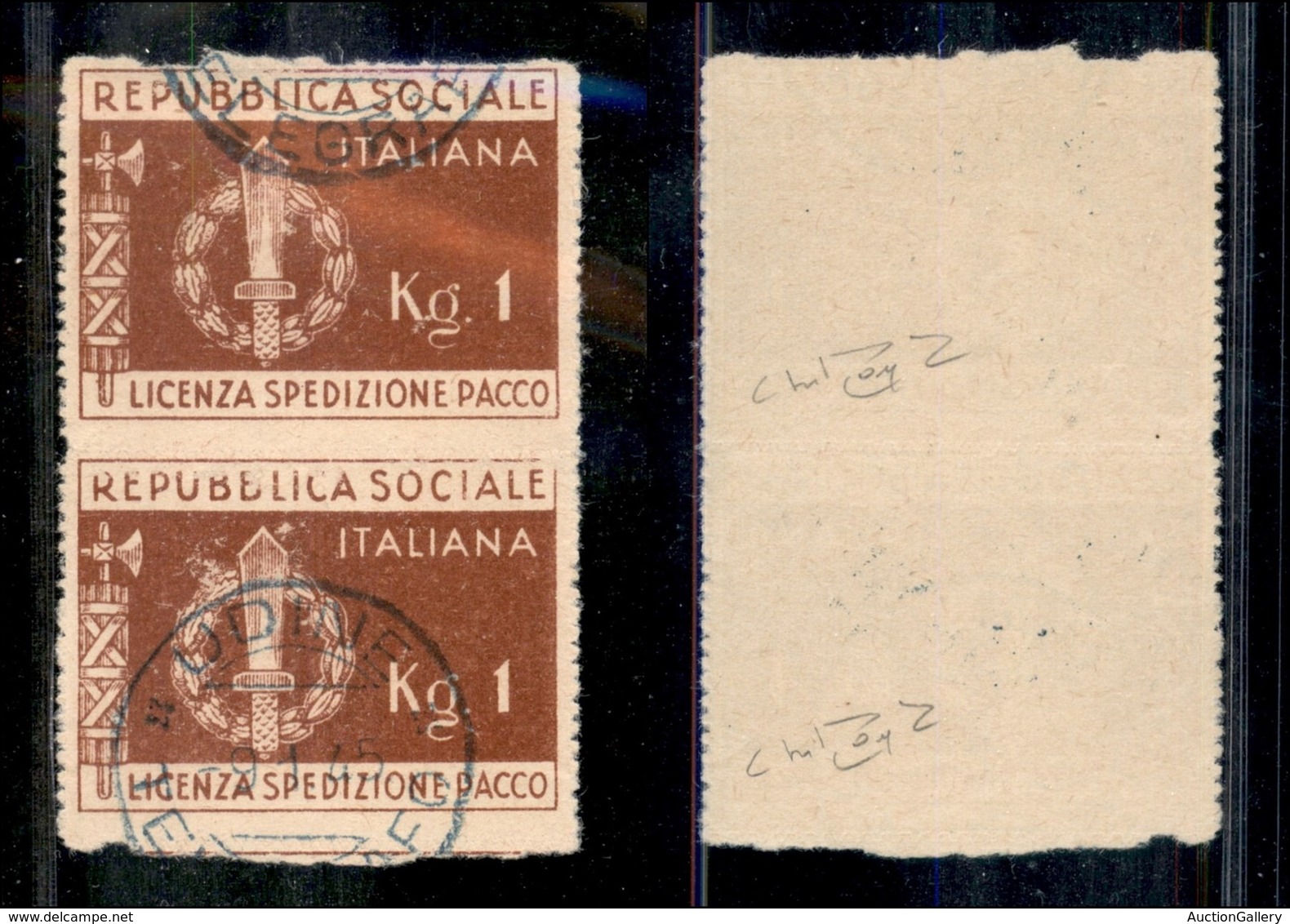 REPUBBLICA SOCIALE - DEFINITIVI - 1944 - Franchigia Militare (1) - Coppia Verticale - Udine 9.1.45 - Raybaudi - Andere & Zonder Classificatie