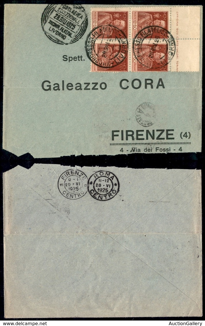 POSTA AEREA  - 1925 (28 Giugno) - Livorno Roma (1366) - Aerogramma Per Firenze - Andere & Zonder Classificatie