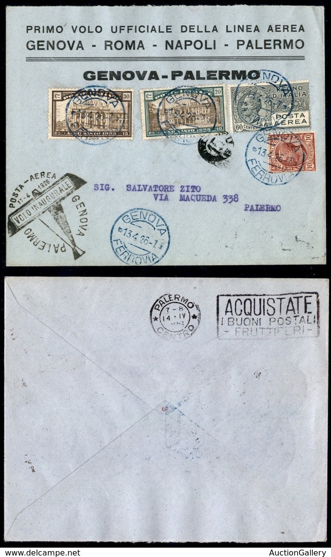 POSTA AEREA  - 1926 (13 Aprile) - Genova Palermo (1548) - Dispaccio Con Diverse Affrancature - Autres & Non Classés