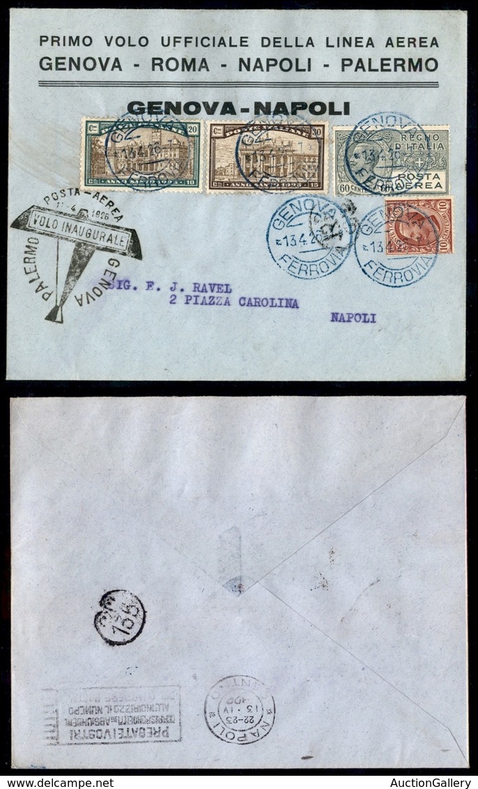 POSTA AEREA  - 1926 (13 Aprile) - Genova Napoli (1553) - Diverse Affrancature Nel Dispaccio - Autres & Non Classés