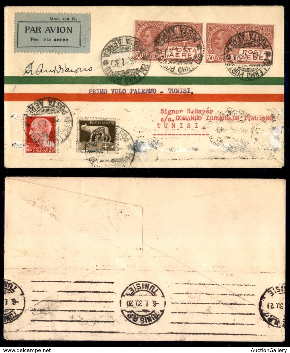 POSTA AEREA  - 1930 (6 Gennaio) - Palermo Tunisi (2054) - 32 Aerogrammi Con Autografo Arcidiacono - Sonstige & Ohne Zuordnung