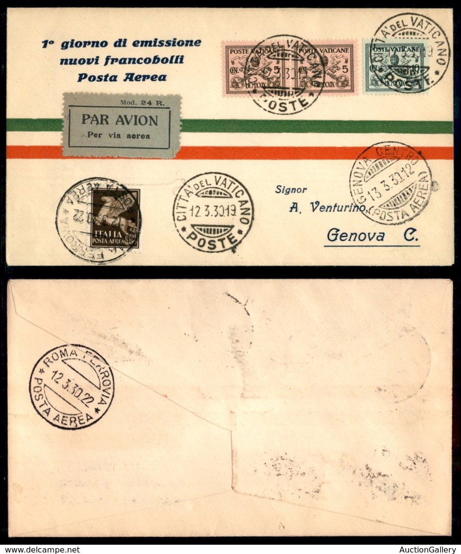 POSTA AEREA  - 1930 (12 Marzo) - Vaticano Genova (2100) - FDC Imperiale - Sonstige & Ohne Zuordnung