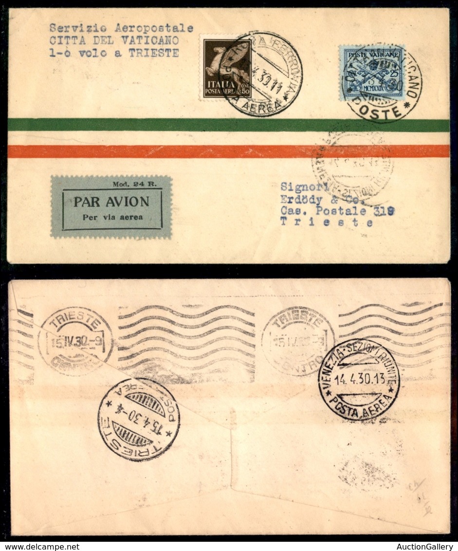 POSTA AEREA  - 1930 (15 Aprile) - Vaticano (Venezia) Trieste (2118) - 18 Dei 43 Aerogrammi Col Dispaccio - Autres & Non Classés