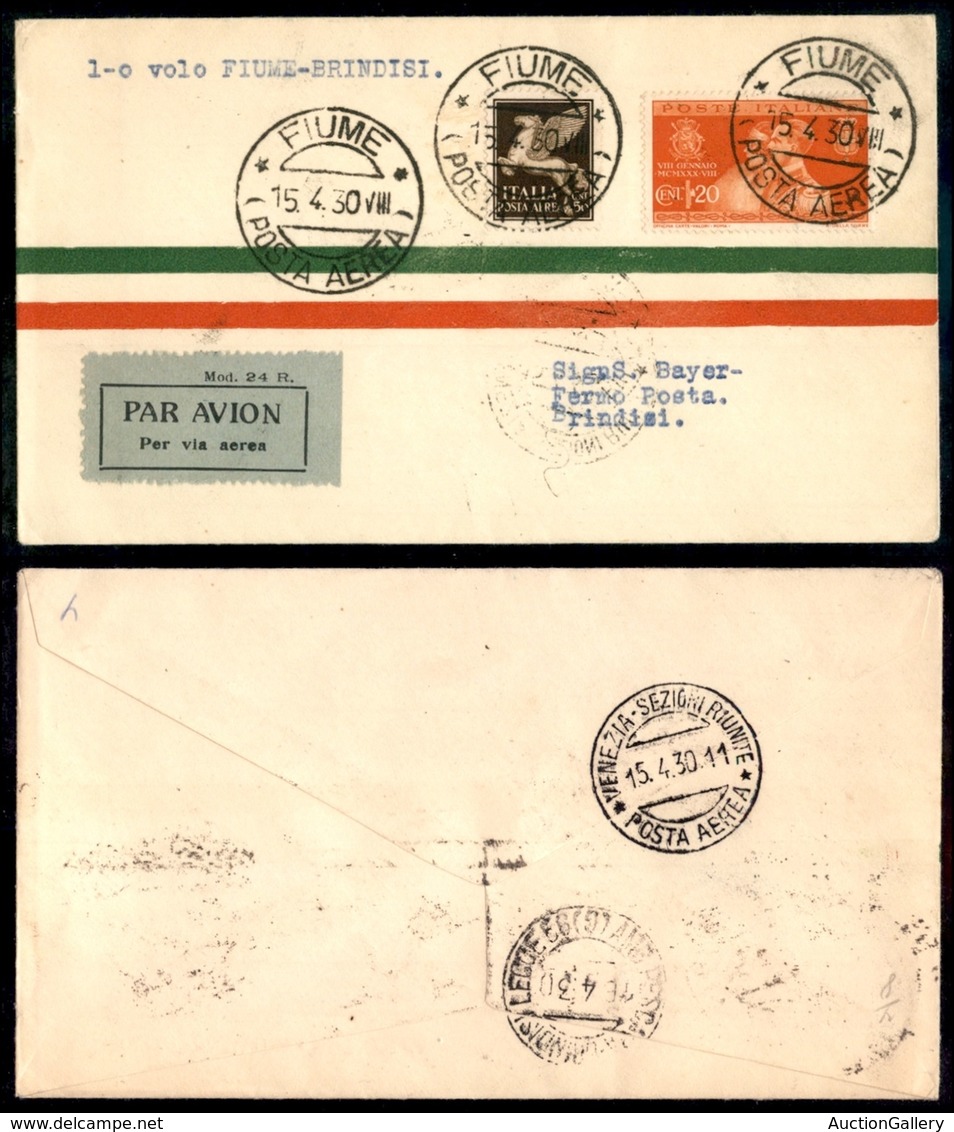 POSTA AEREA  - 1930 (15/16 Aprile) - Fiume Brindisi (non Catalogato) - 8 Aerogrammi Col Dispaccio - Autres & Non Classés