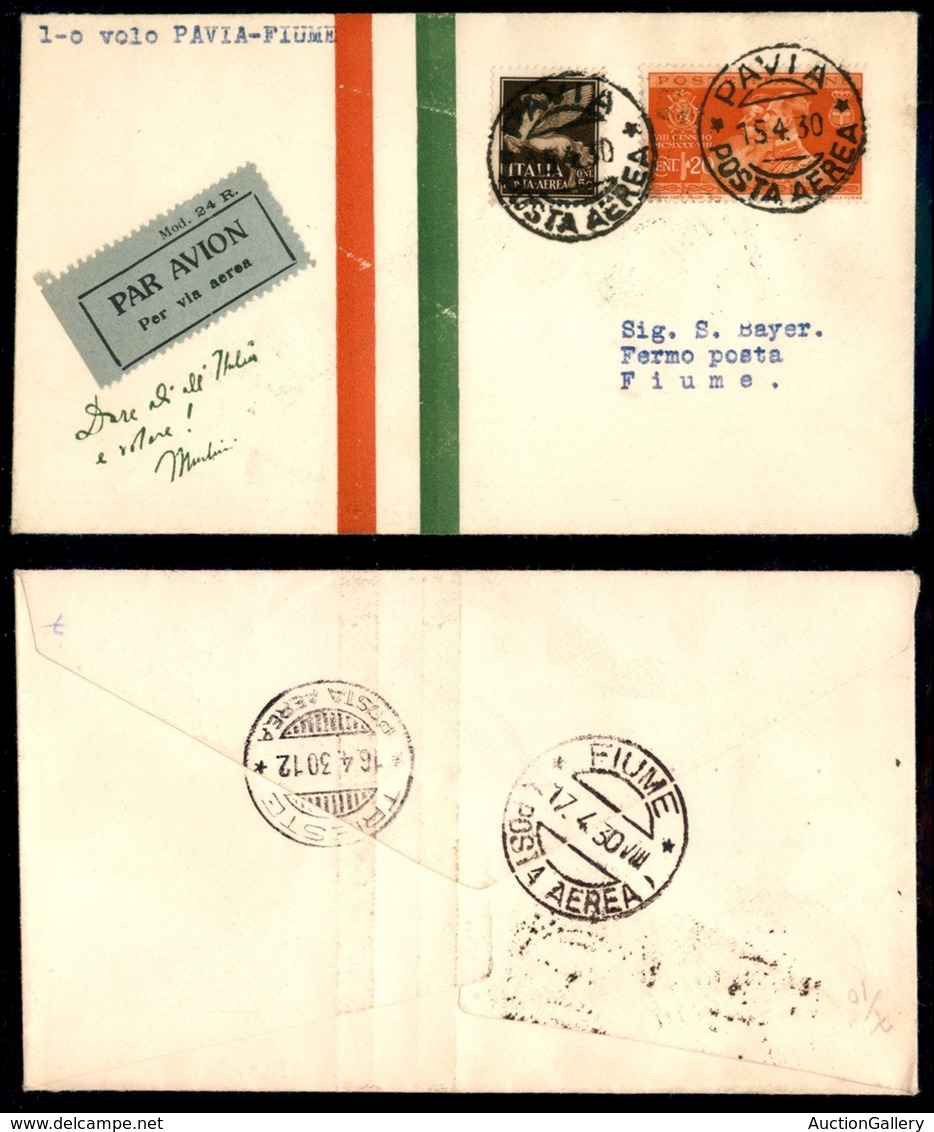 POSTA AEREA  - 1930 (15/16 Aprile) - Pavia (Trieste) Fiume - Non Catalogato - 10 Aerogrammi Col Dispaccio - Autres & Non Classés