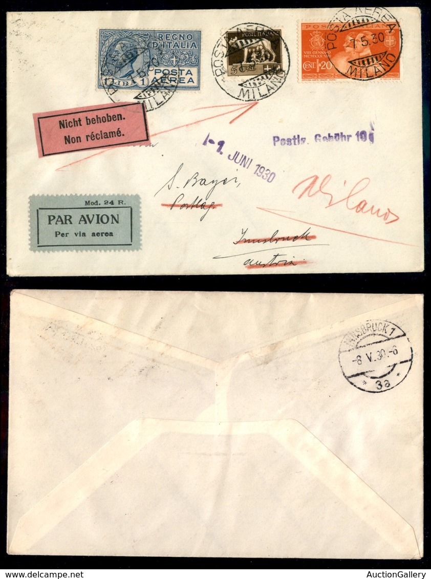 POSTA AEREA  - 1930 (7/8 Maggio) - Milano Innsbruck (non Catalogato) - Other & Unclassified