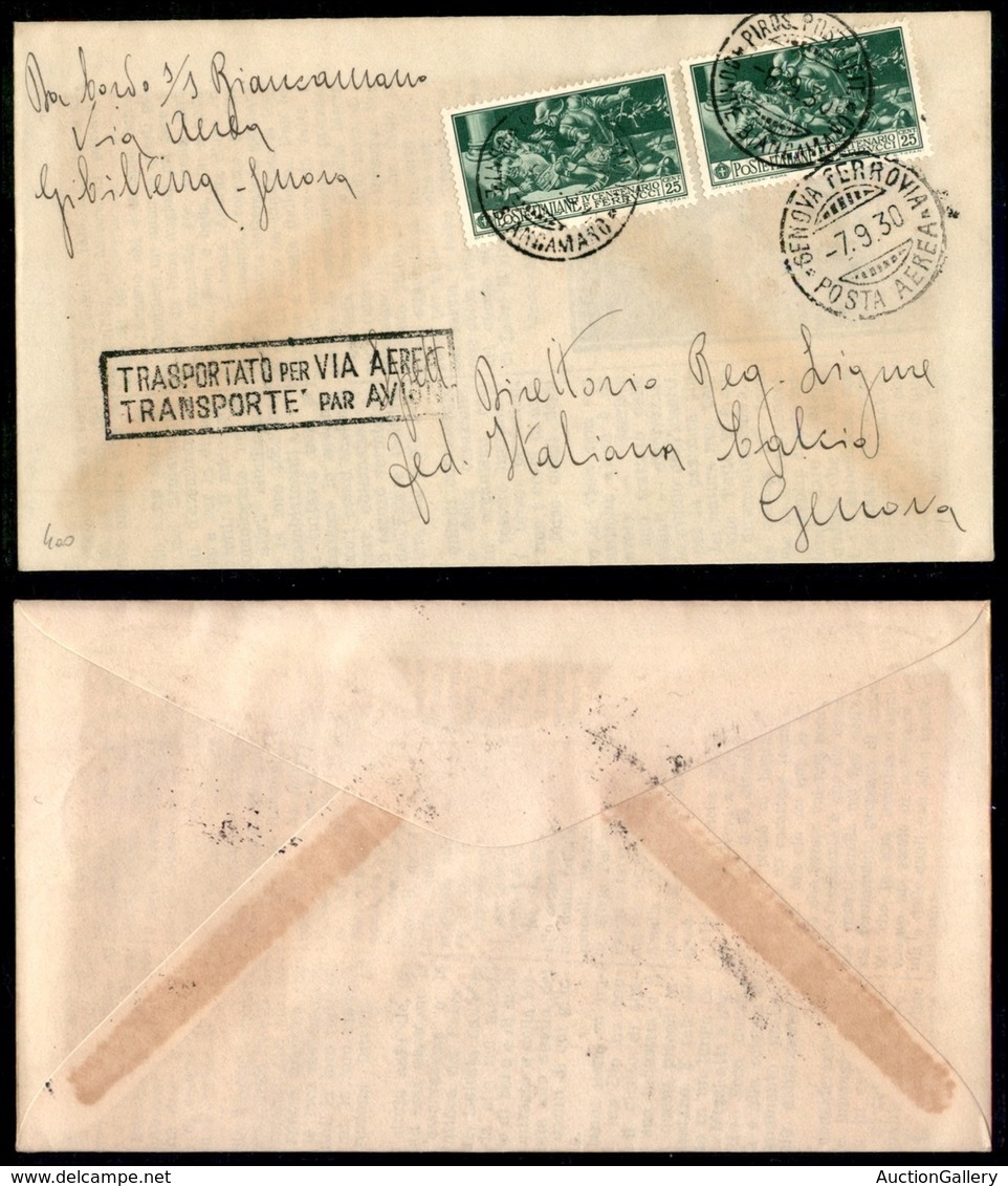 POSTA AEREA  - 1930 (6 Settembre) - Gibilterra Genova (2235) - Da Bordo S/s Biancamano/Via Aerea/Gibilterra Genova (mano - Sonstige & Ohne Zuordnung