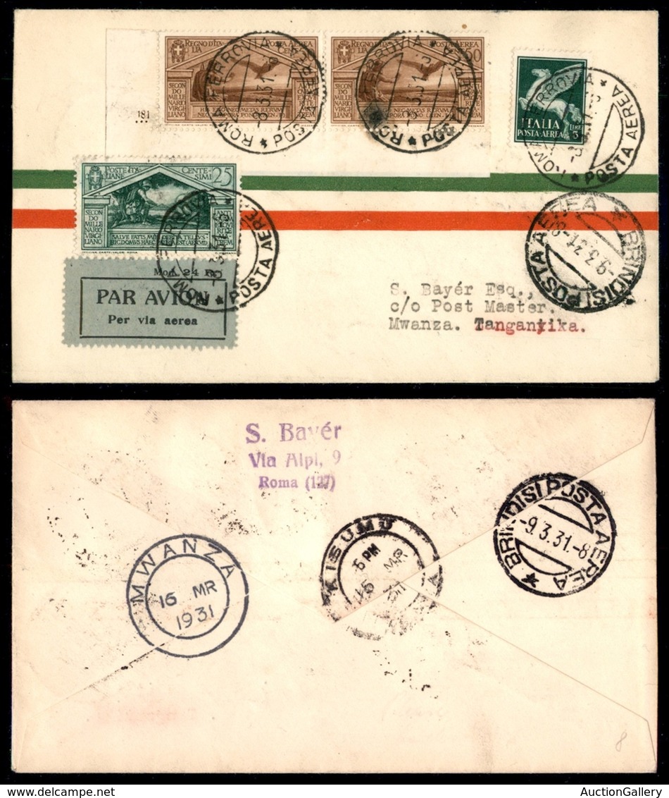 POSTA AEREA  - 1931 (8 Marzo) - Roma Mwanza (2328) - 10 Aerogrammi Col Dispaccio - Andere & Zonder Classificatie