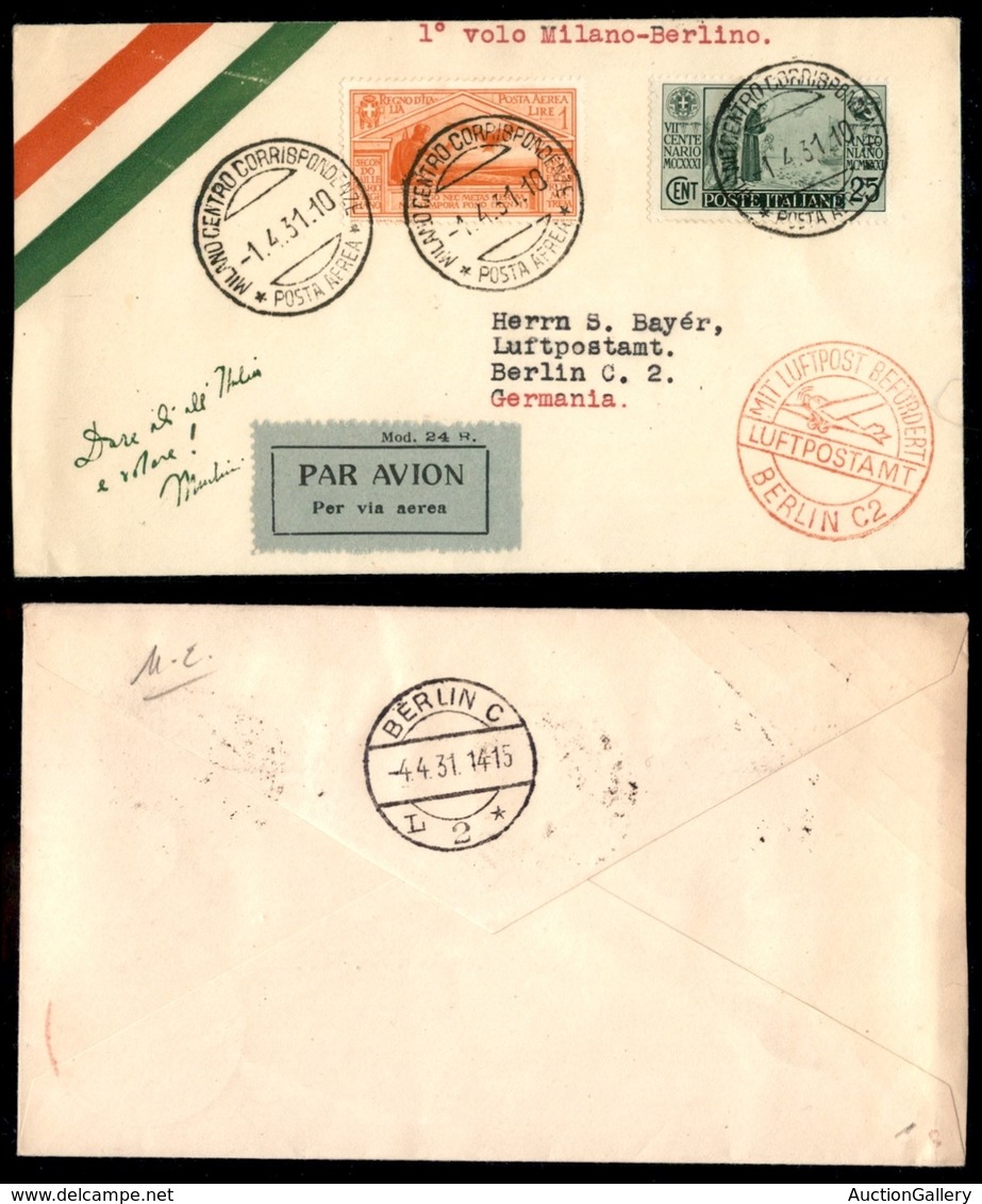 POSTA AEREA  - 1931 (1 Aprile) - Milano Berlino (2342) - 23 Aerogrammi Col Dispaccio - Andere & Zonder Classificatie