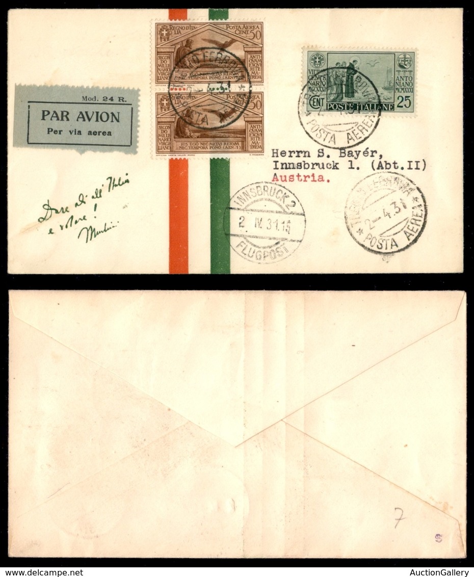 POSTA AEREA  - 1931 (2 Aprile) - Trento Innsbruck (non Catalogato) - 10 Aerogrammi Nel Dispaccio (con Diverse Affrancatu - Autres & Non Classés