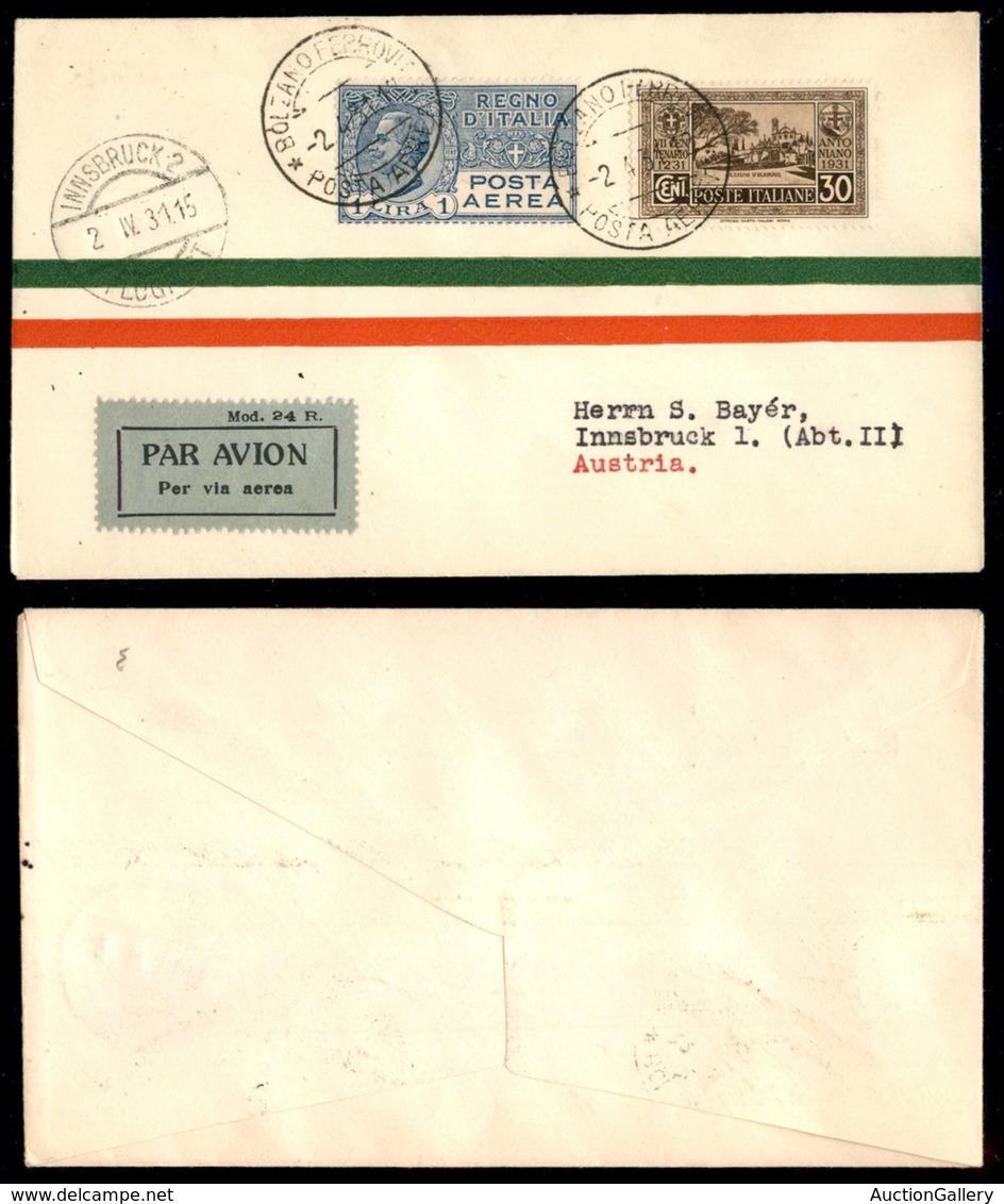 POSTA AEREA  - 1931 (2 Aprile) - Bolzano Innsbruck (2346) - 9 Aerogrammi Col Dispaccio - Sonstige & Ohne Zuordnung