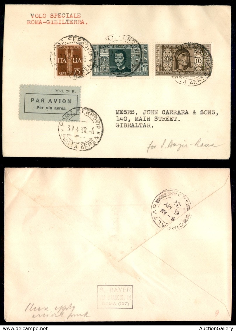 POSTA AEREA  - 1938 (4 Aprile) - Roma Gibilterra (2607) - Sonstige & Ohne Zuordnung