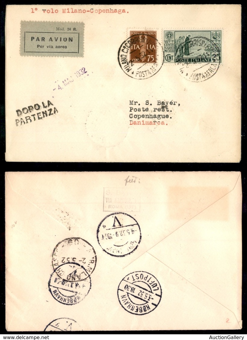 POSTA AEREA  - 1932 (2 Maggio) - Milano Copenaghen (2613) - 10 Aerogrammi Col Dispaccio - Andere & Zonder Classificatie