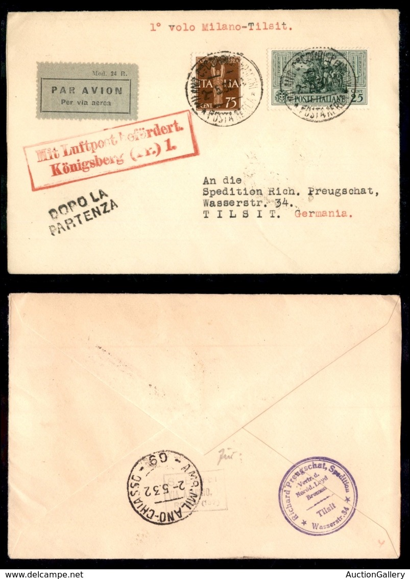 POSTA AEREA  - 1932 (2 Maggio) - Milano Tilsit (2617) - 5 Aerogrammi Col Dispaccio - Sonstige & Ohne Zuordnung